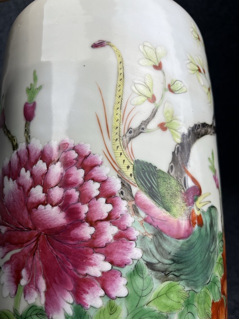 古玩陶瓷粉彩錦雞牡丹大棒槌瓶拍賣，當(dāng)前價(jià)格5588元