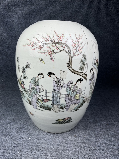 古玩陶瓷粉彩桃花美女冬瓜罐拍賣,當前價格1999元