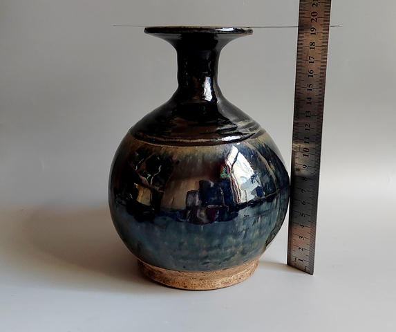 古玩陶瓷明代窯變?yōu)踅鹩蚤L頸瓶19.3厘米拍賣，當前價格588元