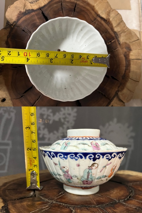 古玩陶瓷粉彩人物故事瓜棱蓋碗拍賣，當前價格1888元