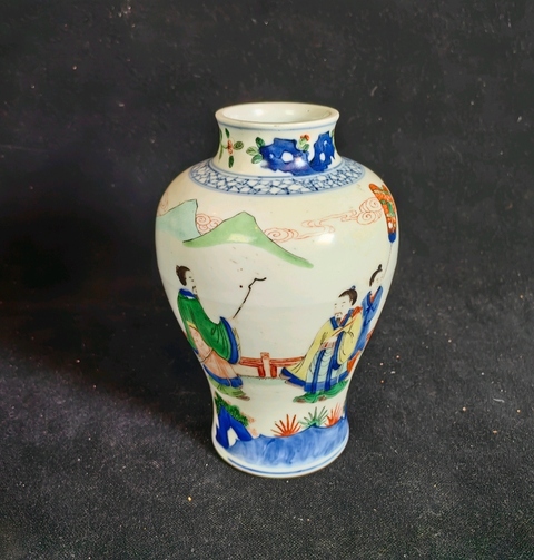 古玩陶瓷光緒青花五彩攜琴訪友高士圖梅瓶拍賣，當前價格7800元