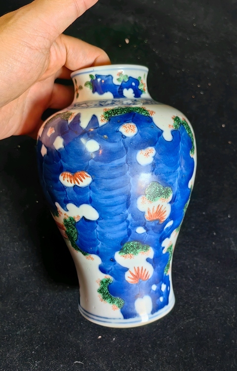 古玩陶瓷光緒青花五彩攜琴訪友高士圖梅瓶拍賣，當前價格7800元