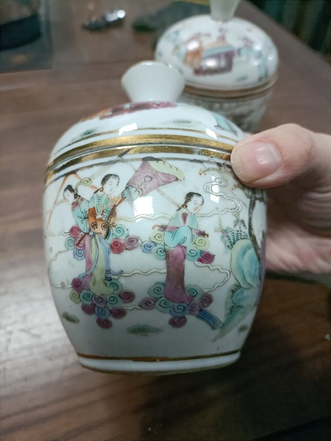 古玩陶瓷郭子儀遇仙細路糖缸一對拍賣，當前價格3888元