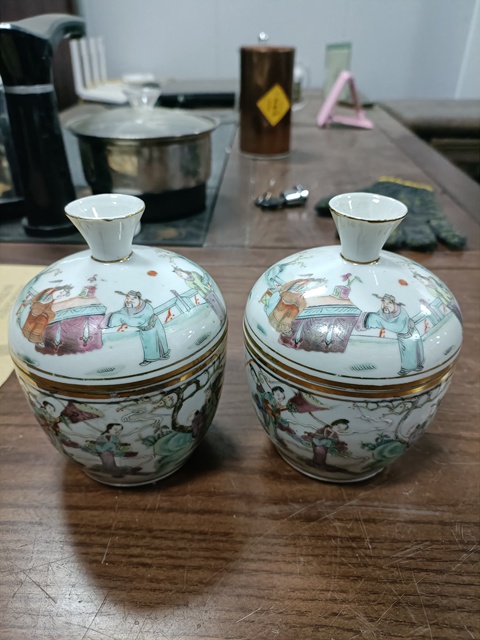 古玩陶瓷郭子儀遇仙細路糖缸一對拍賣，當前價格3888元