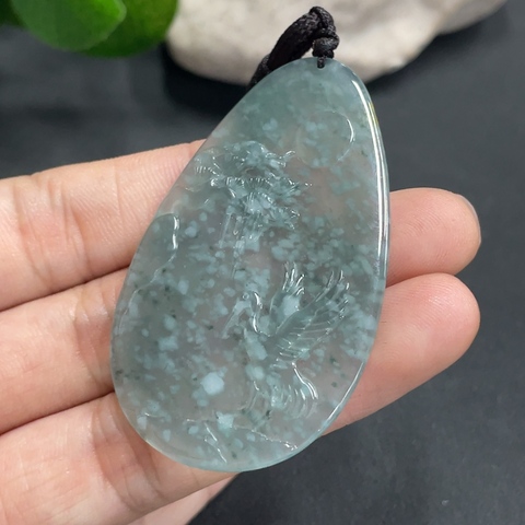 古玩玉器67天然翡翠雕刻松鶴延年紋飾掛件（正冰種）拍賣，當前價格330元