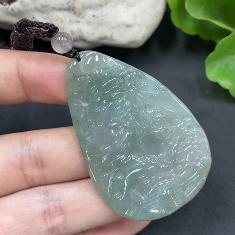 古玩玉器69天然翡翠山水紋飾掛件拍賣,當前價格280元