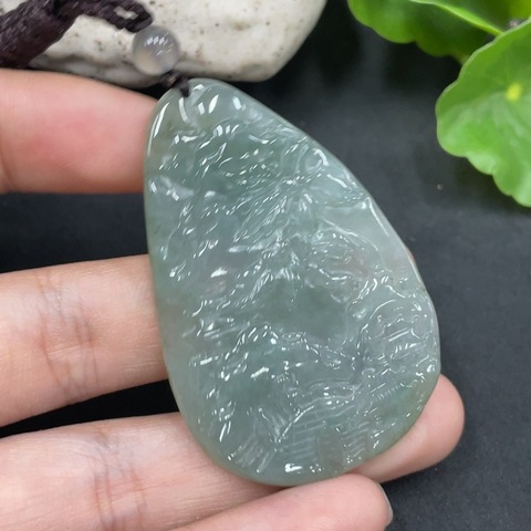 古玩玉器69天然翡翠山水紋飾掛件拍賣,當前價格280元