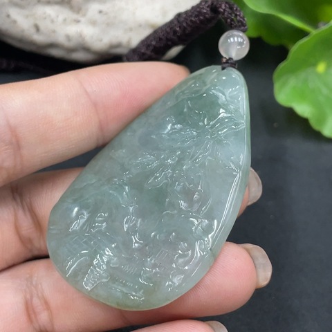 古玩玉器69天然翡翠山水紋飾掛件拍賣,當前價格280元