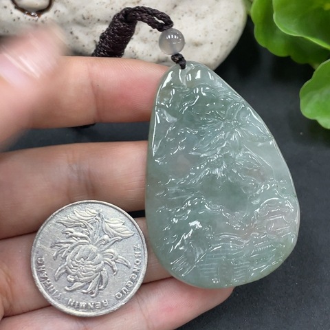 古玩玉器69天然翡翠山水紋飾掛件拍賣,當前價格280元