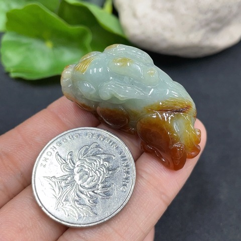 古玩玉器77天然翡翠雕刻貔貅掛件，拍賣，當前價格350元