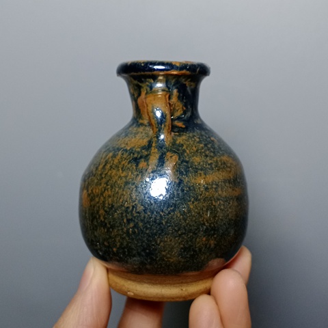 古玩陶瓷明代磁州窯窯變黑釉雙系罐拍賣，當前價格388元