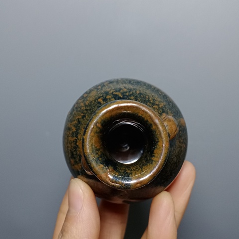 古玩陶瓷明代磁州窯窯變黑釉雙系罐拍賣，當前價格388元