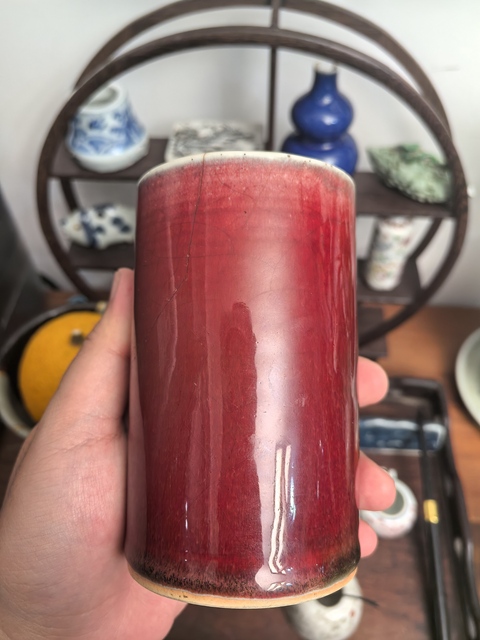 古玩陶瓷清中期郎紅釉筆筒拍賣，當前價格1800元