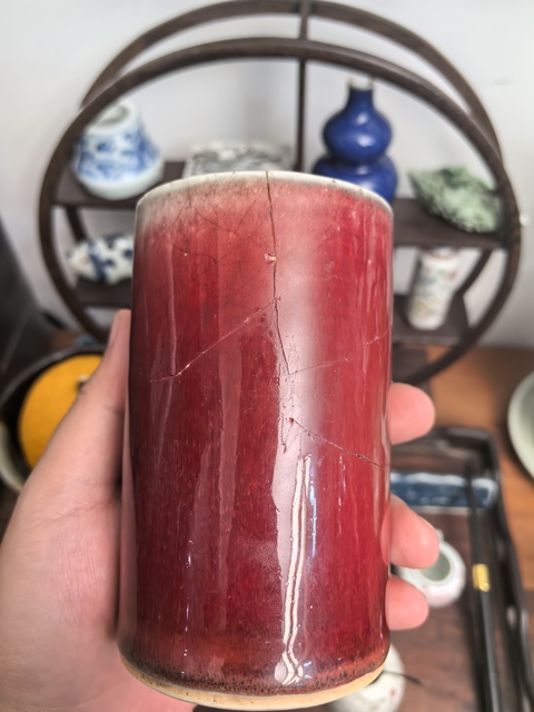 古玩陶瓷清中期郎紅釉筆筒拍賣，當前價格1800元