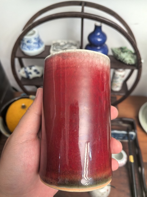 古玩陶瓷清中期郎紅釉筆筒拍賣，當前價格1800元