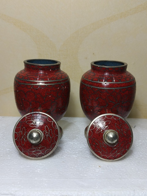 古玩陶瓷景泰藍大紅蓋罐拍賣,當前價格366元
