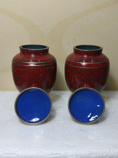 古玩陶瓷景泰藍大紅蓋罐拍賣,當前價格366元