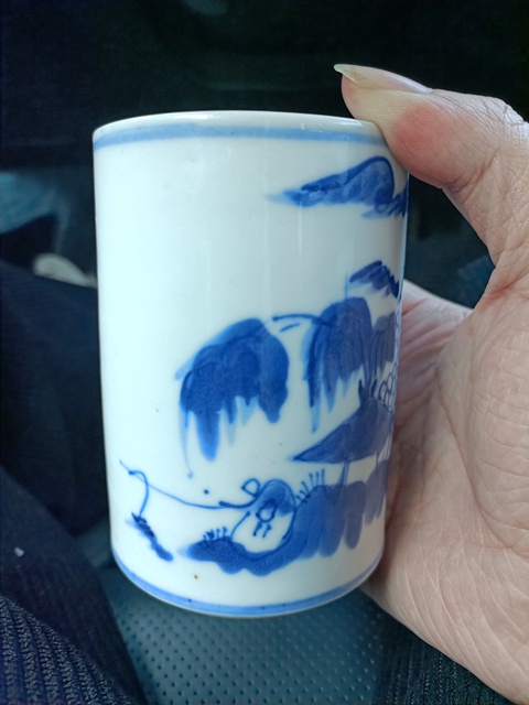 古玩陶瓷光緒青花山水人物通景筆筒拍賣,當前價格3888元