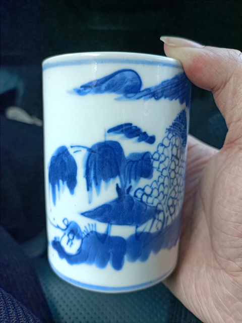 古玩陶瓷光緒青花山水人物通景筆筒拍賣,當前價格3888元