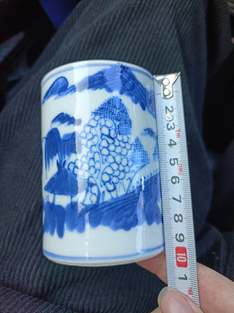 古玩陶瓷光緒青花山水人物通景筆筒拍賣,當前價格3888元