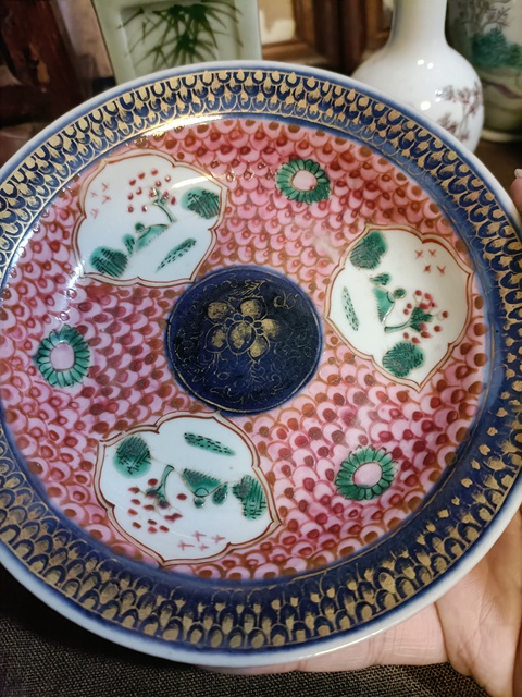 古玩陶瓷雍正胭脂水祭藍描金開窗山水小賞盤拍賣，當前價格8888元
