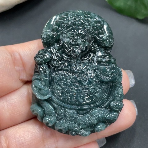 古玩玉器88天然翡翠雕刻財神佩拍賣,當前價格160元