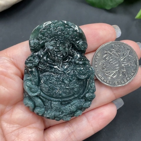 古玩玉器88天然翡翠雕刻財神佩拍賣,當前價格160元