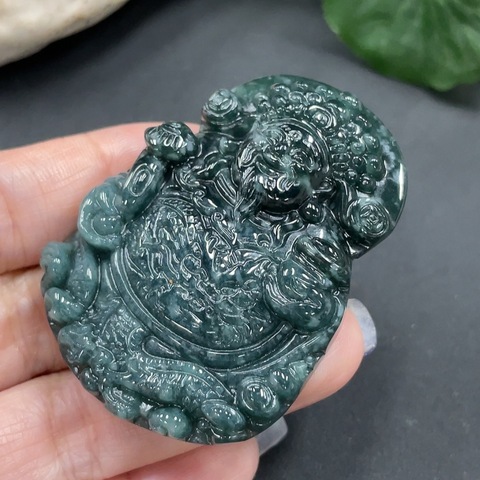 古玩玉器88天然翡翠雕刻財神佩拍賣,當前價格160元