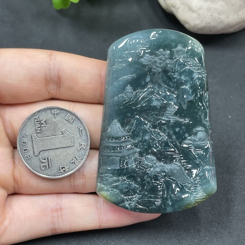 古玩玉器98天然翡翠山水掛牌拍賣,當(dāng)前價格198元