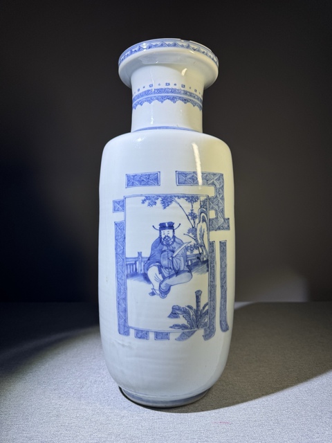 古玩陶瓷清代康熙青花文字福祿壽人物紋棒槌瓶大拍級別藏品拍賣,當前價格75000元