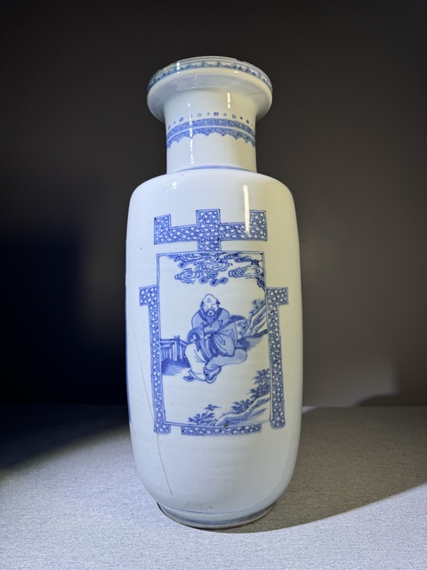 古玩陶瓷清代康熙青花文字福祿壽人物紋棒槌瓶大拍級別藏品拍賣,當前價格75000元
