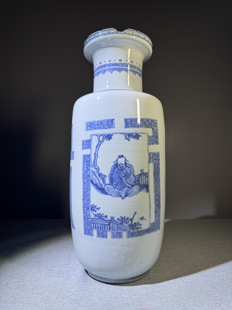 古玩陶瓷清代康熙青花文字福祿壽人物紋棒槌瓶大拍級別藏品拍賣,當前價格75000元