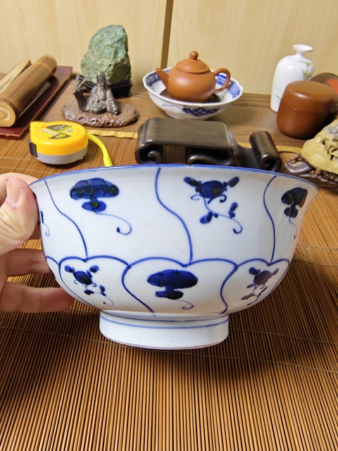 古玩陶瓷清雍乾如意靈芝紋青花碗拍賣,當前價格680元