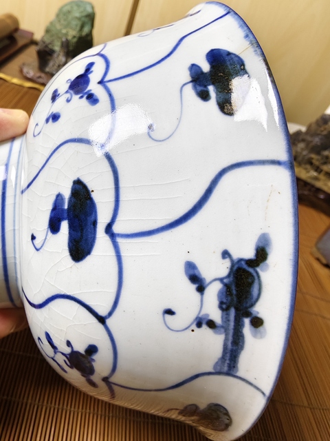古玩陶瓷清雍乾如意靈芝紋青花碗拍賣,當前價格680元