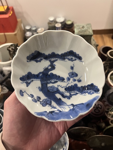 古玩陶瓷清代歲寒三友松竹梅盤拍賣，當前價格299元