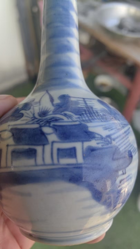 古玩陶瓷青花山水人物紋長頸瓶拍賣,當前價格1680元