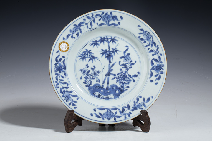 古玩陶瓷清康熙·青花洞石花竹紋折沿盤拍賣,當(dāng)前價(jià)格1980元