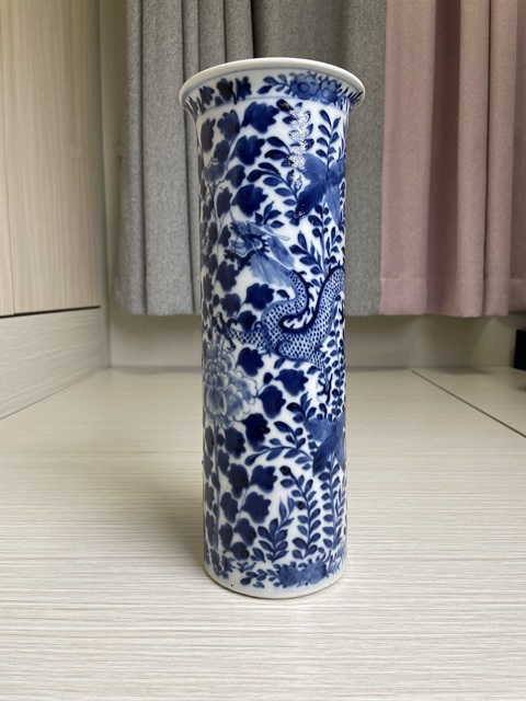 古玩陶瓷清道光 特大號(hào)青花雙龍穿花圖花觚拍賣，當(dāng)前價(jià)格4000元