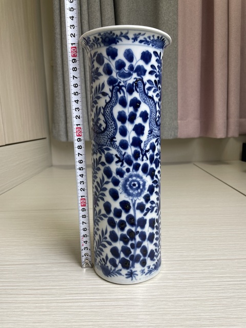 古玩陶瓷清道光 特大號(hào)青花雙龍穿花圖花觚拍賣，當(dāng)前價(jià)格4000元