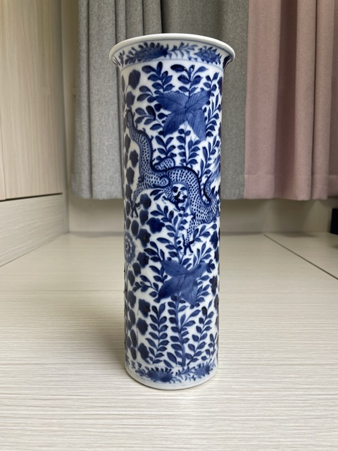 古玩陶瓷清道光 特大號(hào)青花雙龍穿花圖花觚拍賣，當(dāng)前價(jià)格4000元