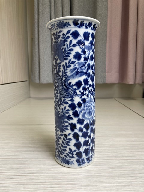 古玩陶瓷清道光 特大號(hào)青花雙龍穿花圖花觚拍賣，當(dāng)前價(jià)格4000元
