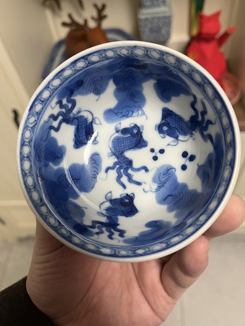 古玩陶瓷內(nèi)青花金玉滿堂外紫金釉茶碗拍賣，當前價格2500元