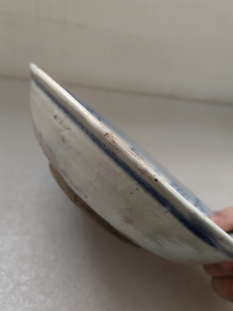 古玩陶瓷青花花卉紋深盤拍賣,當前價格680元