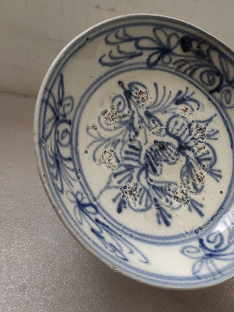 古玩陶瓷青花花卉紋深盤拍賣,當前價格680元