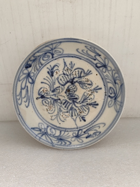 古玩陶瓷青花花卉紋深盤拍賣,當前價格680元