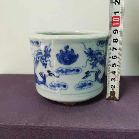 古玩陶瓷清晚期青花趕珠龍紋香爐拍賣，當前價格2900元