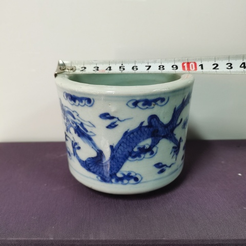 古玩陶瓷清晚期青花趕珠龍紋香爐拍賣，當前價格2900元