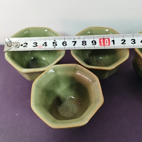 古玩陶瓷民國創匯青釉刻花茶杯四件拍賣，當前價格1100元