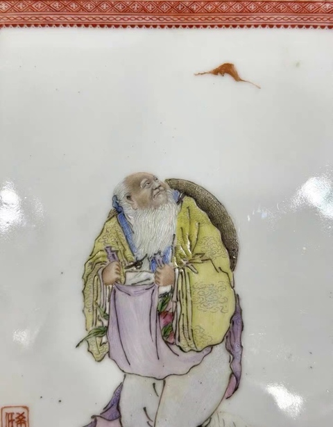 古玩陶瓷劉希任 粉彩東方朔偷桃瓷板拍賣,當前價格189000元