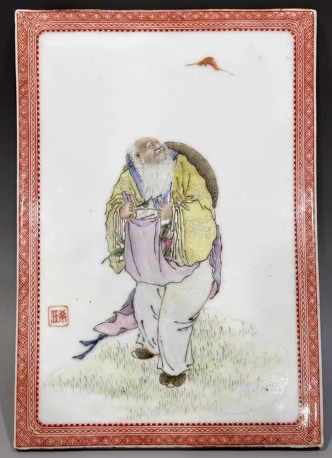 古玩陶瓷劉希任 粉彩東方朔偷桃瓷板拍賣,當前價格189000元